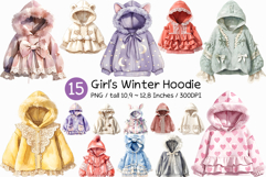 Girl's Winter Hoodie | watercolor clipart cute pastel hoodie Product Image 1