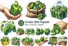 Green Bell Pepper | Watercolor Vegetable Fresh Organic PNG Product Image 1