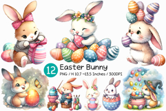 Easter Bunny PNG | Cute Watercolor Rabbit Clipart Spring Egg Product Image 1