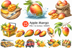 Apple Mango | Watercolor Tropical Red Yellow Orange PNG Art Product Image 1