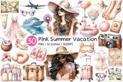 Pink Summer Vacation | Watercolor Beach Travel Holiday PNG Product Image 1