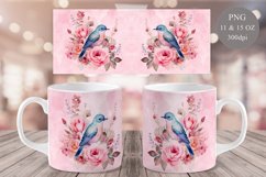 Watercolor Bird and Roses Mug Sublimation 11oz &amp; 15oz Product Image 1