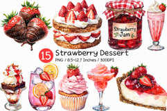 Strawberry Dessert | Watercolor sweet bakery drink cake png Product Image 1