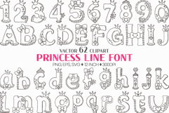 Cute Princess Font | Outline Coloring Page SVG Line Clip Art Product Image 1