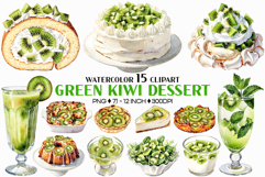Green Kiwi Dessert | Watercolor Clip Art PNG Cake Pavlova Product Image 1