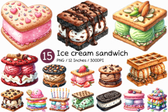 Ice Cream Sandwich | Watercolor DessertSummer PNG Chocolate Product Image 1