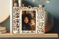 Animals Mom and Me SVG Photo Frame Laser Giraffe Lion Hippo Product Image 1