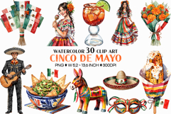 Cinco de Mayo PNG | Watercolor Clip Art Mexican Fiesta Taco Product Image 1