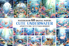 Underwater Digital Papers | Watercolor ocean sea coral fish Product Image 1