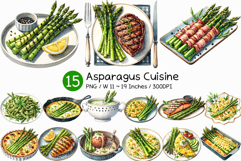 Asparagus Cuisine | Watercolor Food Clipart Steak Epp PNG Product Image 1
