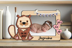 Beaver Baby Photo Frame SVG Laser Newborn Home Decor Sign Product Image 1
