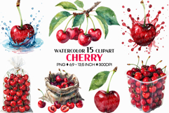 Cherry | Watercolor fresh citrus fruit farm harvest png Clip Product Image 1