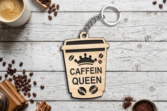 Caffein Queen Cup Keychain Gift SVG Laser Present Takeaway Product Image 1