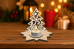 Candle Holder Holiday Christmas Tree SVG Star Design Present Product Image 1