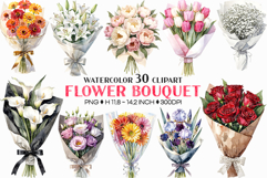 Watercolor Flower Bouquet Clipart | Roses Peonies Tulips PNG Product Image 1