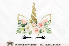 Unicorn Head with Peach Watercolor Flowers Clipart Product Image 1