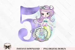 5th Birthday Mermaid PNG For Sublimation Or Printing Product Image 1