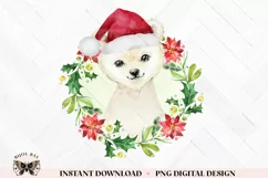 Watercolor Polar Bear & Christmas Wreath PNG For Sublimation Product Image 1