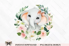 Peach Elephant & Floral Wreath Sublimation PNG File Product Image 1