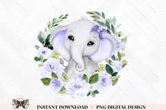 Purple Elephant & Floral Wreath Sublimation PNG File Product Image 1