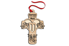 Cross Rose Letter M Laser Gift Ornament SVG Monogram Baptism Product Image 1