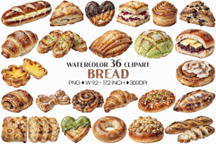 Bread PNG | Watercolor Bakery Food Bagel Baguette Pastry Product Image 1