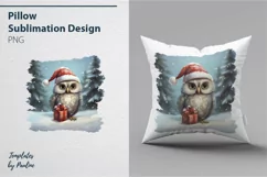 Retro Christmas Owl Sublimation Pillow Design PNG Product Image 1