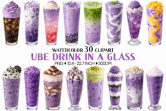 Ube Drink in Glass | Watercolor Clipart PNG Purple Iced Latte Product Image 1