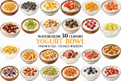 Yogurt Bowl | Watercolor Clipart PNG Fruit Granola Mango nut Product Image 1