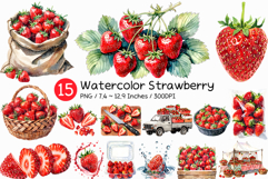 Strawberry | Watercolor fruit fresh juicy summer farm png Product Image 1