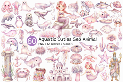 Aquatic Cuties Sea Animal | Watercolor Mermaid Pink PNG Product Image 1