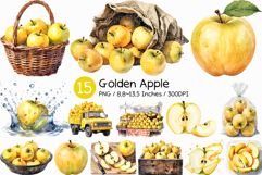 Gloden Apple | Watercolor yellow fruit fresh juicy PNG Product Image 1