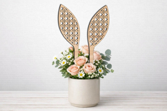 Easter Bunny Ears Planter Rattan Pattern SVG Laser Present Product Image 1