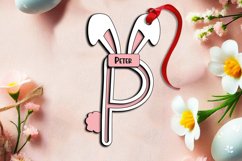 Easter Letter P Laser Basket Tag Ornament SVG Bunny Cut Gift Product Image 1