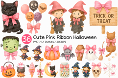 Cute Pink Ribbon Halloween | Witch Hat Jack o&#039; Lantern PNG Product Image 1