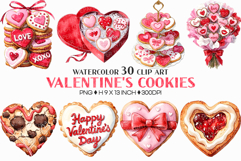 Valentine Pink Heart Cookie | Watercolor dessert biscuit PNG Product Image 1