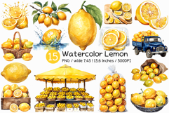 Watercolor Lemon | Citrus Fruit PNG Clipart Kitchen Decor Product Image 1