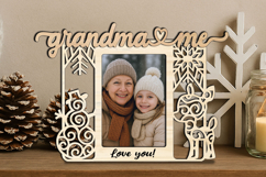 Grandma and Me SVG Snowman Deer Christmas Photo Frame Laser Product Image 1