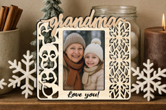 Grandma &amp; Me SVG Christmas Penguin Winter Photo Frame Laser Product Image 1