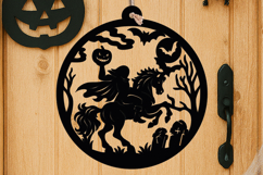 Halloween Headless Horseman Door Hanger SVG Welcome Sign Product Image 1