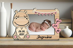 Hippo Baby Photo Frame Board Newborn Picture SVG Gift Laser Product Image 1