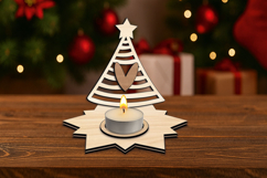 Holiday Candle Holder SVG Christmas Tree Star Design Laser Product Image 1