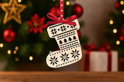 Holiday Sock Boot SVG Christmas Gift Ornament Laser Present Product Image 1