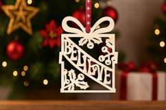 Laser Believe Christmas Ornament SVG Gift Luck Holiday Decor Product Image 1