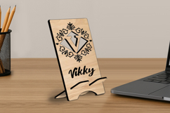 Laser Phone Letter V Holder SVG Monogram Stand Alphabet Gift Product Image 1