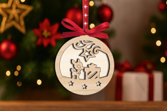 Laser SVG Holiday Deer with Gifts Christmas Ornament Present Product Image 1