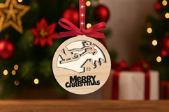 Laser SVG Merry Christmas Santa's Sledge Ornament Present Product Image 1