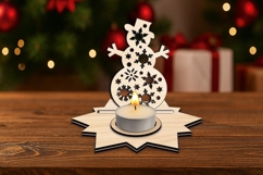 Laser SVG Snowman Christmas Candle Holder Snowflakes Pattern Product Image 1