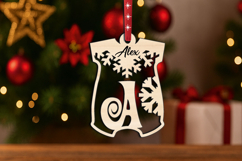 Letter A Christmas Onesie Ornament Monogram Laser Alphabet Product Image 1