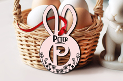 Letter P Basket Bunny Tag Ornament SVG Laser Easter Flowers Product Image 1